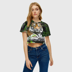 Женская футболка Crop-top 3D Тигр в джунглях - фото 2