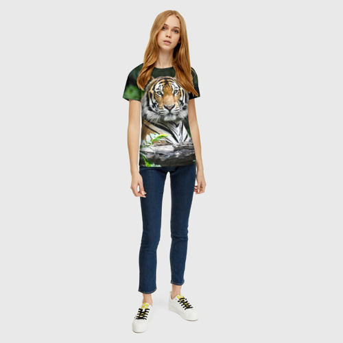 Женская футболка 3D Тигр в джунглях, цвет 3D печать - фото 5