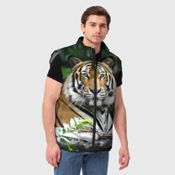 Мужской жилет утепленный 3D Тигр в джунглях - фото 2