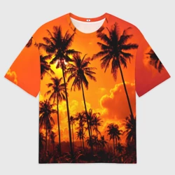 Женская футболка oversize 3D Таиланд - пальмы на закате