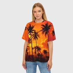 Женская футболка oversize 3D Таиланд - пальмы на закате - фото 2