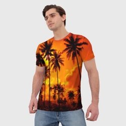 Мужская футболка 3D Таиланд - пальмы на закате - фото 2