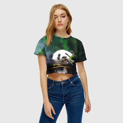 Женская футболка Crop-top 3D Панда на ветке, цвет 3D печать - фото 4