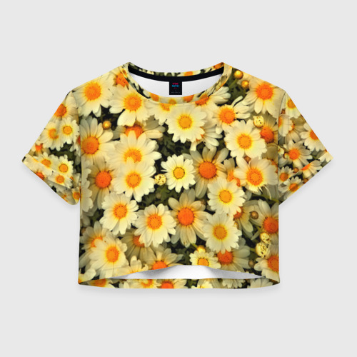 Женская футболка Crop-top 3D Жёлтые цветочки
