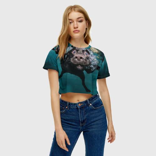 Женская футболка Crop-top 3D Пес дайвер, цвет 3D печать - фото 3