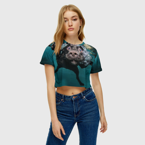 Женская футболка Crop-top 3D Пес дайвер, цвет 3D печать - фото 4