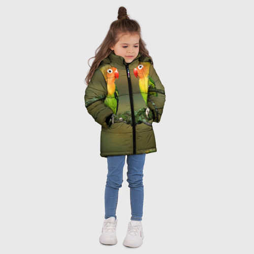 Зимняя куртка для девочек 3D с принтом Попугаи, вид сбоку #3