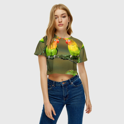 Женская футболка Crop-top 3D Попугаи, цвет 3D печать - фото 4