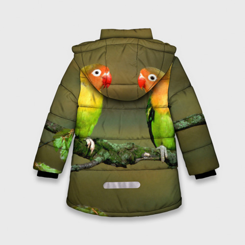 Зимняя куртка для девочек 3D с принтом Попугаи, вид сзади #1