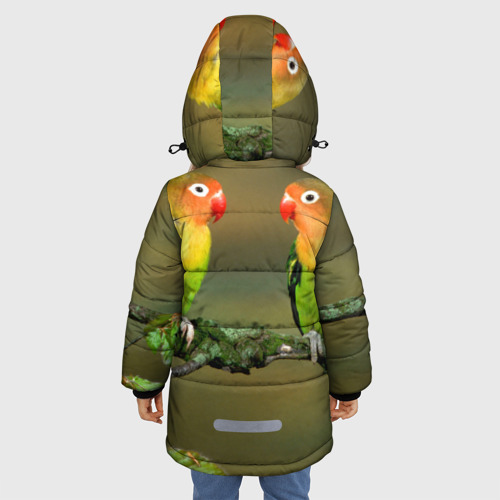 Зимняя куртка для девочек 3D с принтом Попугаи, вид сзади #2