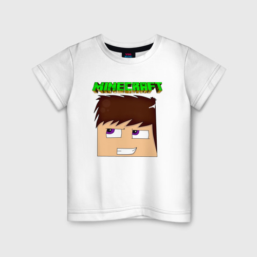 Детская футболка хлопок Огромная голова Стива - Minecraft, цвет белый