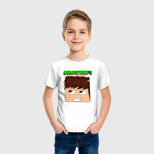Детская футболка хлопок Огромная голова Стива - Minecraft, цвет белый - фото 3