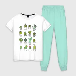 Женская пижама с белой футболкой хлопок Cactus