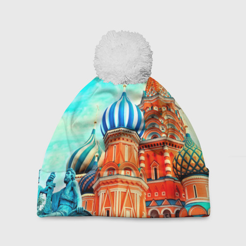 Шапка 3D c помпоном Moscow Russia, цвет 3D печать