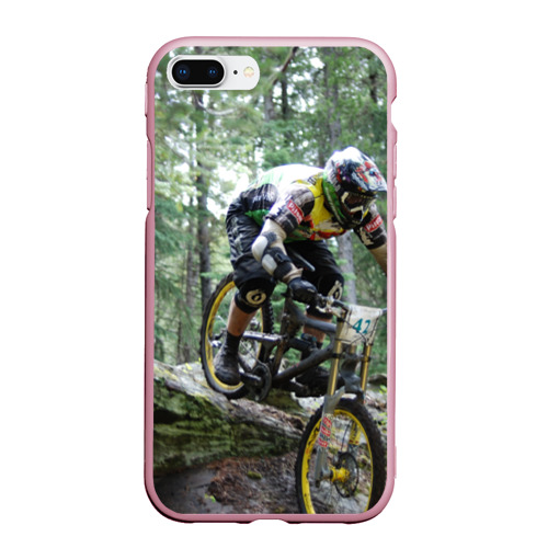 Чехол для iPhone 7Plus/8 Plus матовый Велоспорт гонка, цвет розовый