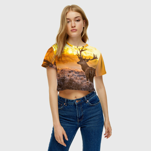 Женская футболка Crop-top 3D Олень, цвет 3D печать - фото 3