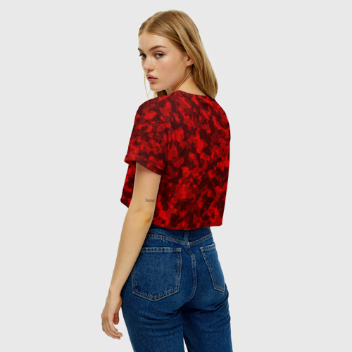 Женская футболка Crop-top 3D Красный камуфляж, цвет 3D печать - фото 5