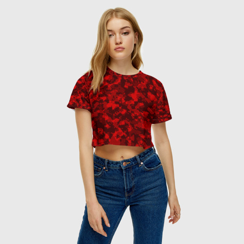 Женская футболка Crop-top 3D Красный камуфляж - фото 3