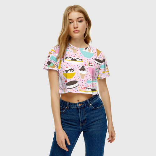 Женская футболка Crop-top 3D Ice Cream, цвет 3D печать - фото 3