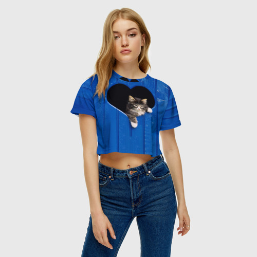 Женская футболка Crop-top 3D Doctor Cat, цвет 3D печать - фото 4