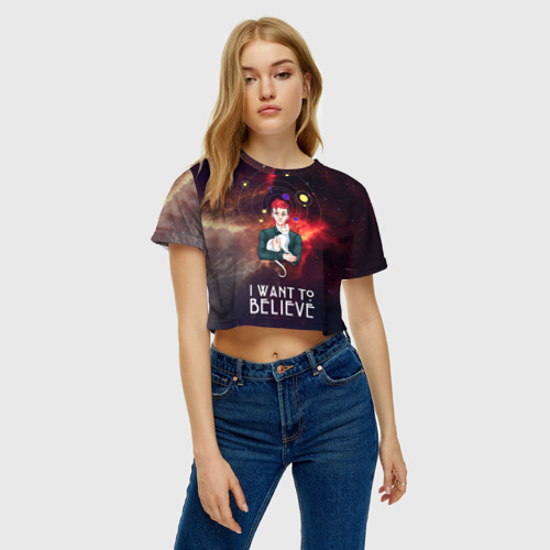 Женская футболка Crop-top 3D I want to believe, цвет 3D печать - фото 3