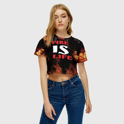 Женская футболка Crop-top 3D Fire is life (Огонь это жизнь), цвет 3D печать - фото 4