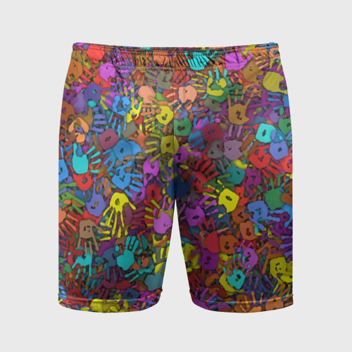 Мужские шорты спортивные Разноцветные отпечатки рук, цвет 3D печать