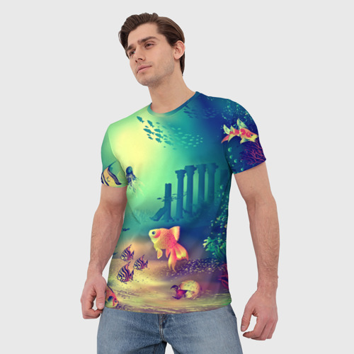 Мужская футболка 3D Аквариум, цвет 3D печать - фото 3