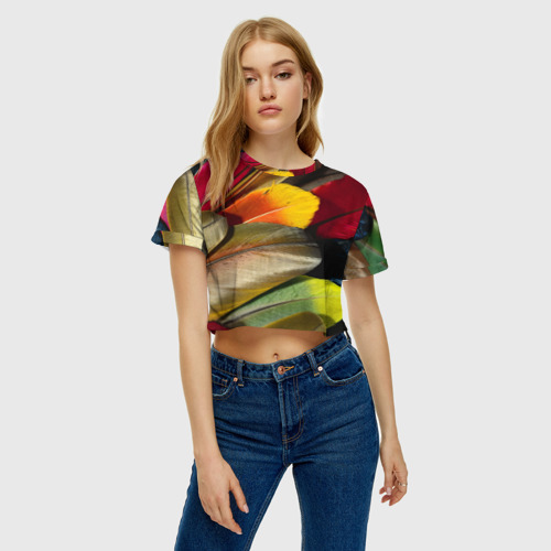 Женская футболка Crop-top 3D Перья, цвет 3D печать - фото 3