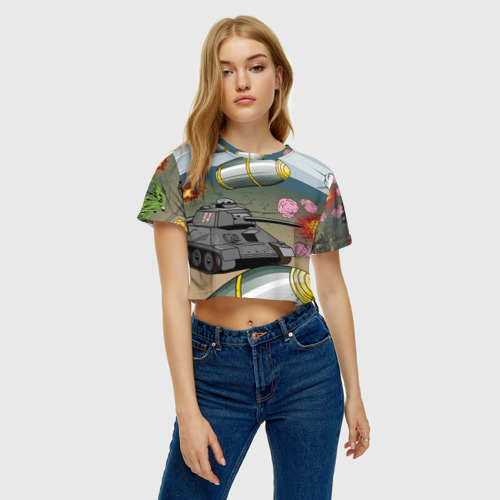 Женская футболка Crop-top 3D Танк, цвет 3D печать - фото 3