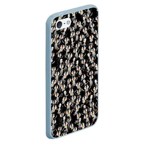 Чехол для iPhone 5/5S матовый Дурацкие пингвины, цвет голубой - фото 3