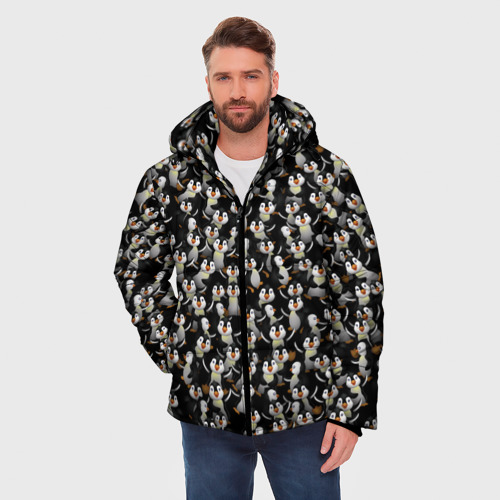 Мужская зимняя куртка 3D Дурацкие пингвины, цвет светло-серый - фото 3