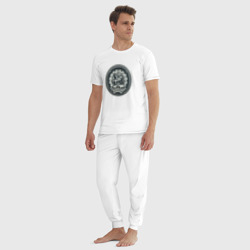 Пижама с принтом Герб Башкортостана для мужчины, вид на модели спереди №3. Цвет основы: белый