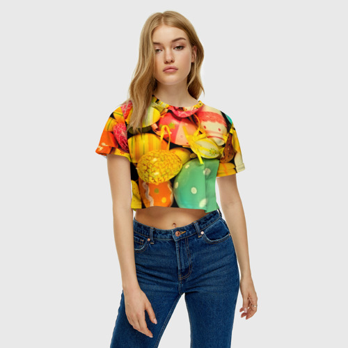 Женская футболка Crop-top 3D Пасхальные яйца, цвет 3D печать - фото 3