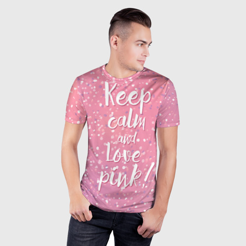 Мужская футболка 3D Slim Keep calm and love pink - фото 3