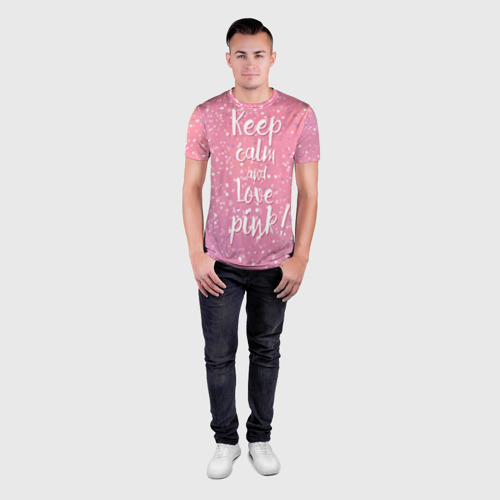 Мужская футболка 3D Slim Keep calm and love pink - фото 4