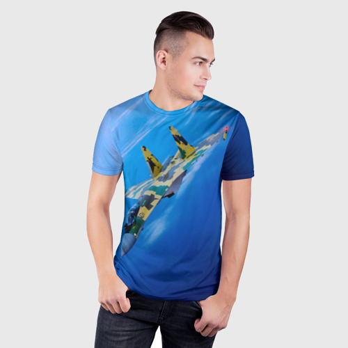 Мужская футболка 3D Slim Су 35 в голубом небе, цвет 3D печать - фото 3
