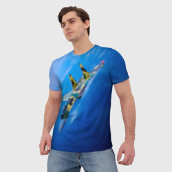 Мужская футболка 3D Су 35 в голубом небе - фото 2