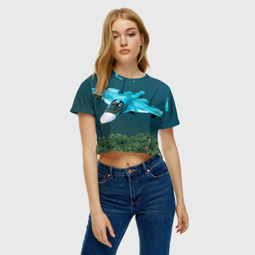 Женская футболка Crop-top 3D Су 34, цвет 3D печать - фото 3