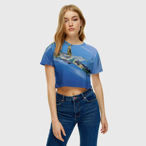 Женская футболка Crop-top 3D Су 35, цвет 3D печать - фото 3