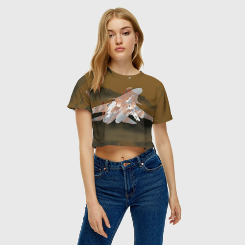 Женская футболка Crop-top 3D Ночной полет Сухого, цвет 3D печать - фото 3