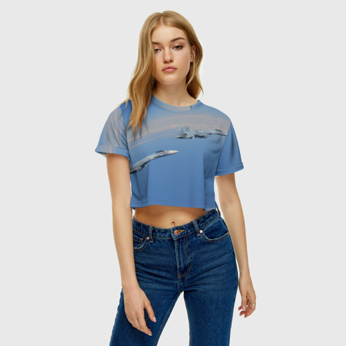 Женская футболка Crop-top 3D Боевой строй, цвет 3D печать - фото 4