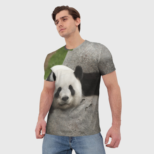 Мужская футболка 3D Панда на камушке, цвет 3D печать - фото 3
