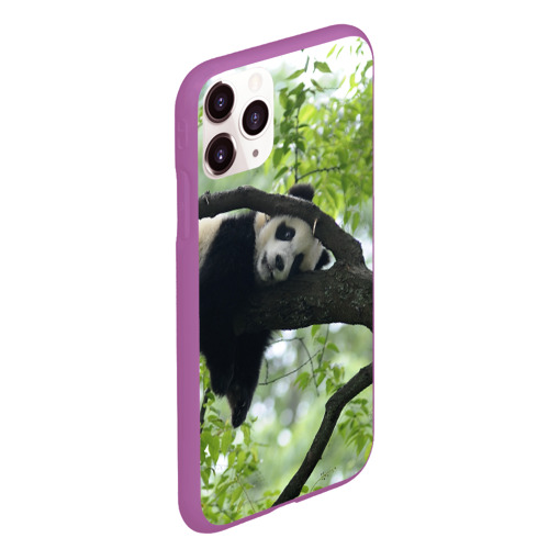 Чехол для iPhone 11 Pro Max матовый Панда спит на ветке, цвет фиолетовый - фото 3