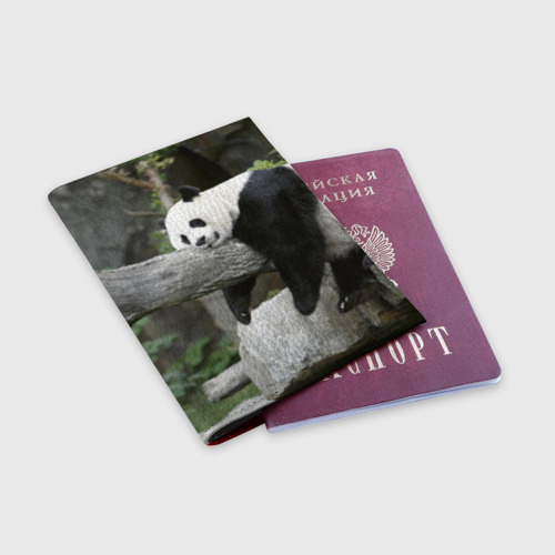 Обложка для паспорта матовая кожа Большая уставшая панда, цвет красный - фото 3