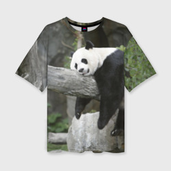 Женская футболка oversize 3D Большая уставшая панда
