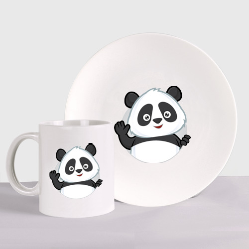 Набор: тарелка + кружка Привет, я панда