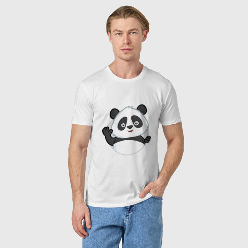 Мужская футболка хлопок Привет, я панда, цвет белый - фото 3
