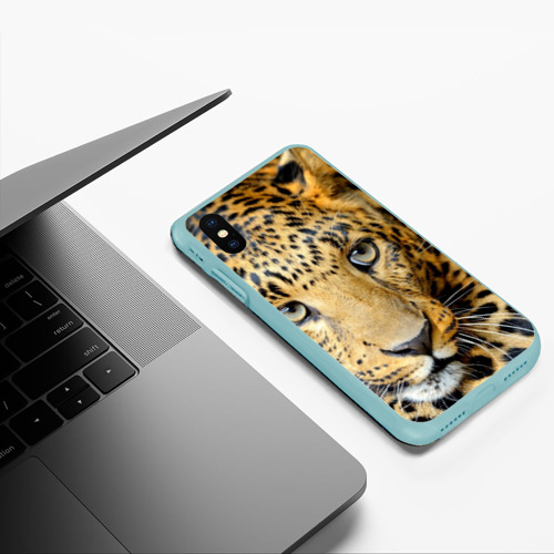 Чехол для iPhone XS Max матовый Леопард, цвет мятный - фото 5