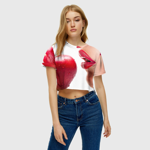 Женская футболка Crop-top 3D Яблоко и губы, цвет 3D печать - фото 4